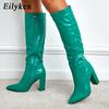 Fashion Eilyken Women Knee-High Boots Elegant Street Style Pointed Toe Chunky High Heel Zipper Long Booties Party Shoes