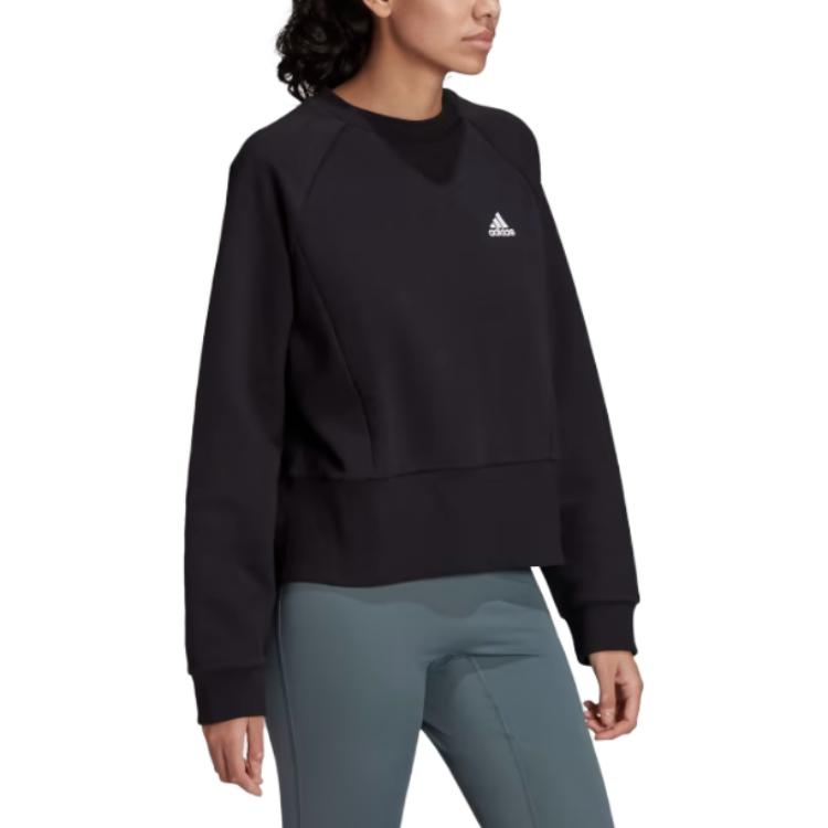 adidas Свитшот с круглым вырезом и микрологотипом, ребристый, с длинным рукавом, женский свитшот, черный HA6622