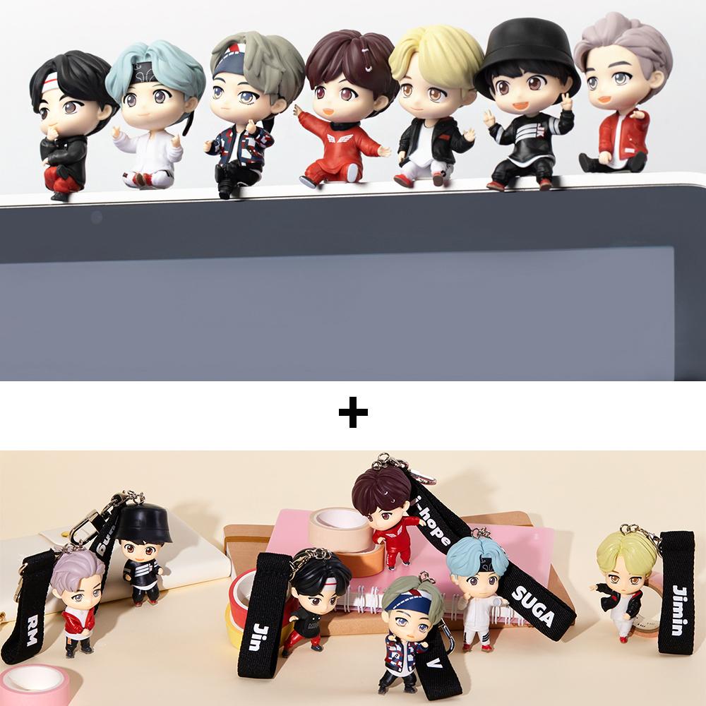 BTS (Бантан мальчики) «KeyRing + Monitor Figure SET», TinyTan, официальный, оригинальный, аутентичный, армейский, фигурка айдола, KPOP