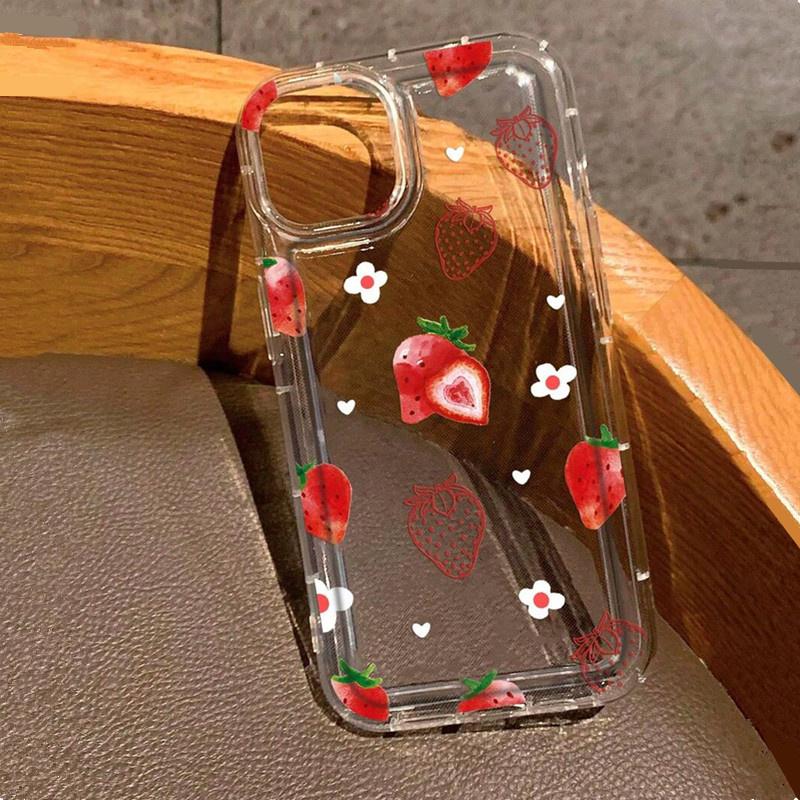 Summer Strawberry Flowers Print Clear Case for Mi 14 13 13T 12 12T Pro 11 Lite POCO X3 Pro Airbag Shockproof Cover Funda