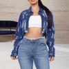 Women's Cropped Jacket With Holes On The Back And Cutout Denim Jacket