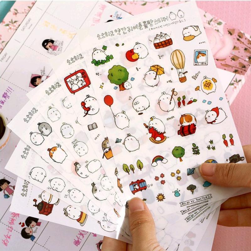 Hot,6pcs Cartoon Stickers Cute Rabbit Transparent DIY Decorative Sticker For Diary Photo Album Notebook