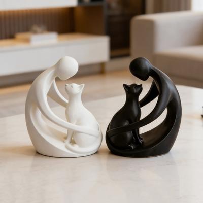 Минималистичная абстрактная фигурка человека и кошки, современная декоративная статуэтка мужчины, женщины, кошки для дома, офиса, стола, полки, рабочего стола, прихожей