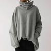 Autumn and Winter Women's Loose Casual Long Sleeve High Neck Pullover Solid Colour Pocket Sweatshirt