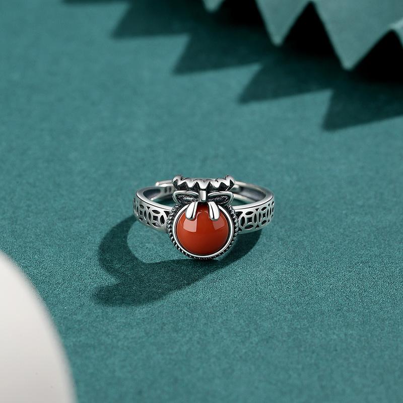 925 Sterling Silver Silver Creative Design Retro Do Old Coins Money Bag Ring Coin Element Opening Ring for Men and Women