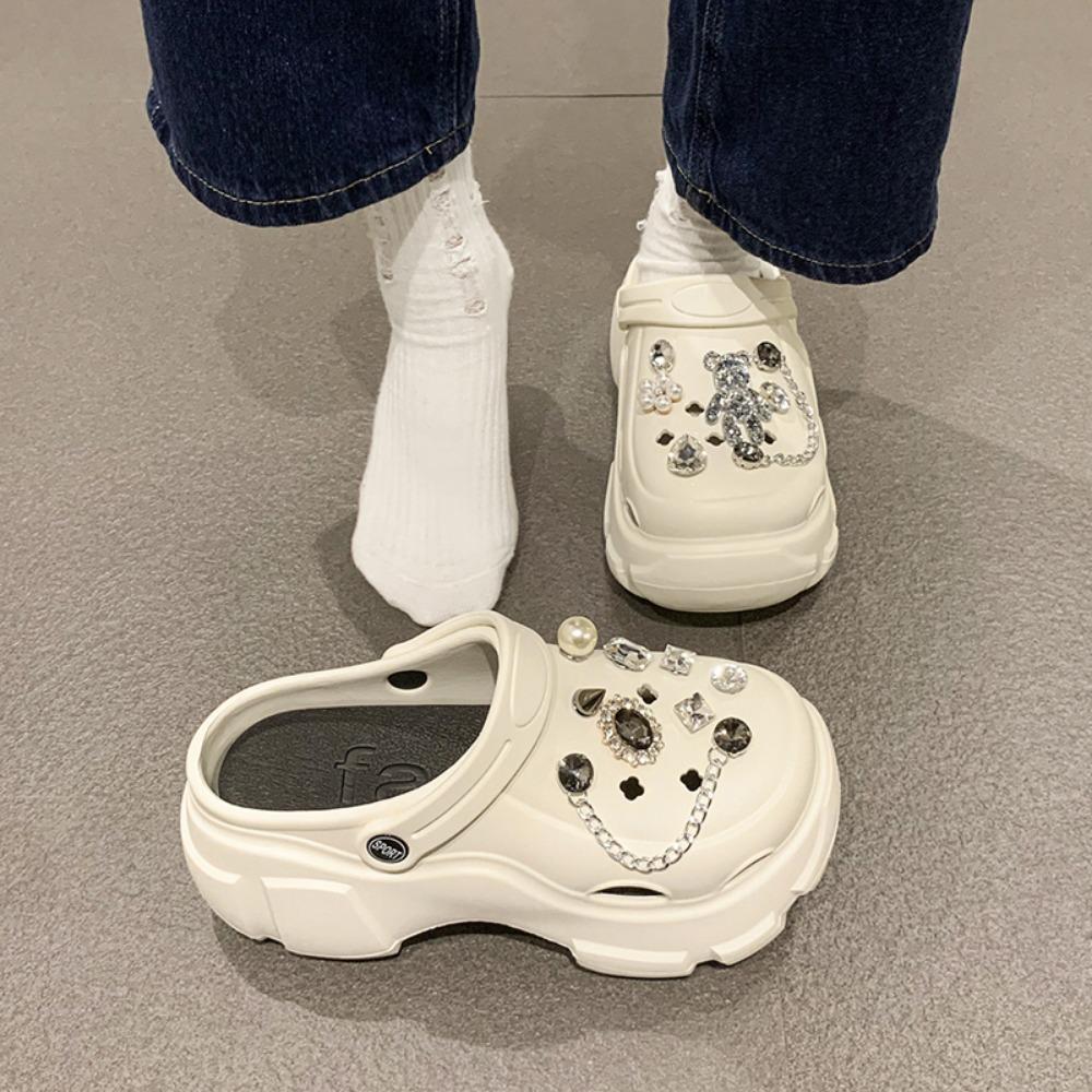 Модные новые женские жемчужные толстые подошвы противоскользящие модные милые мультяшные блестящие пляжные сандалии уличные тапочки