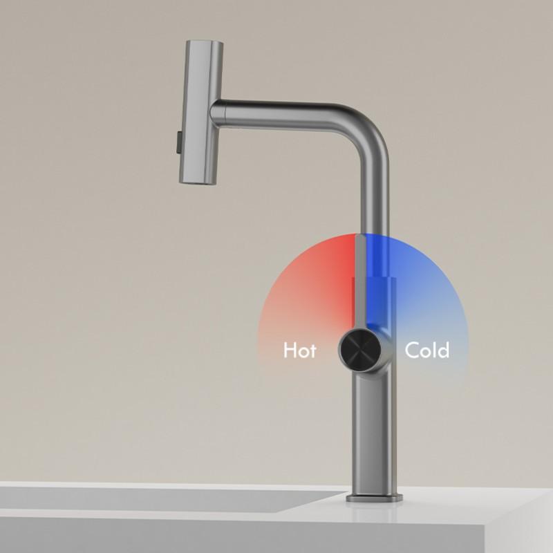 Водопад, кухонный кран, температура, цифровой дисплей, выдвижной распылитель, смеситель для раковины горячей и холодной воды, кран для мытья для кухни