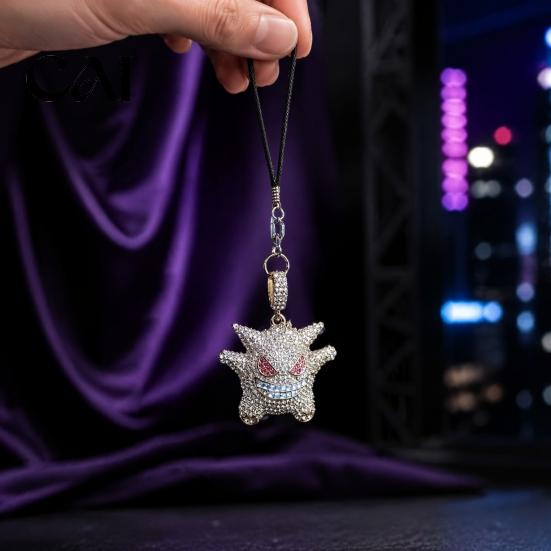 Unique Gift for Friends Bling Car Accessories, Cute Rhinestone Devil Rear View Mirror Alloy Hanging Pendant Charm, Halloween Auto Interior Vehicle