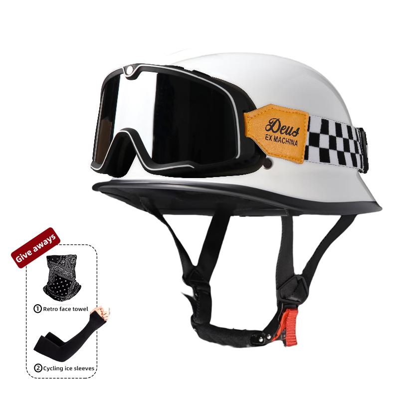 Мотоциклетный шлем для мужчин летом, ретро полушлем Harley для электромобиля, солдатский принц в немецком стиле, круизный автомобиль, на четыре сезона