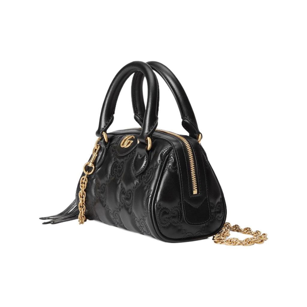 Gucci GG Matelassé Gold Logo Studded Design Canvas Shoulder Strap Leather Handle Boston Bag Small Women bags Black 727793-UM8HG-1046