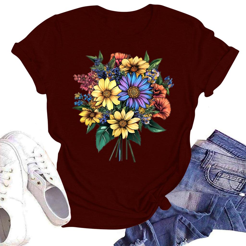 Женская повседневная свободная футболка с принтом, круглый вырез, пуловер, короткий рукав, топ