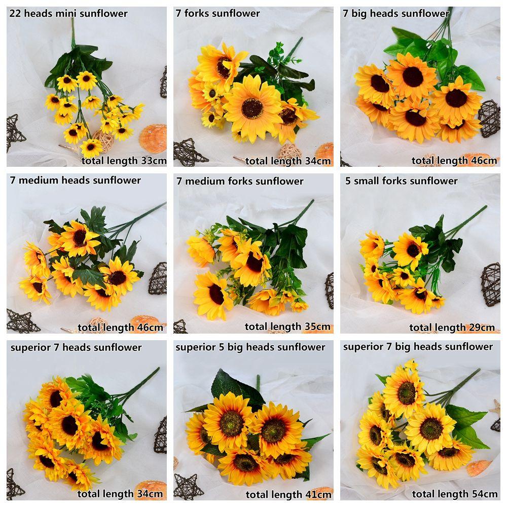 5/7/22 Heads Decorative Bright Yellow Real Touch Artificial Flower Fake Flores Bouquet Wedding Decoration Silk Sunflower