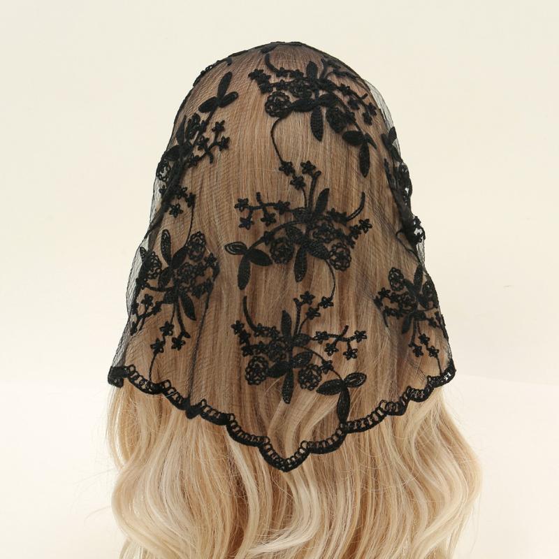 Hollow Out Triangle Lace Scarf Embroidery Solid Color Hair Scarf Headband Thin Vintage Lace Handkerchiefs Bridal Headwear