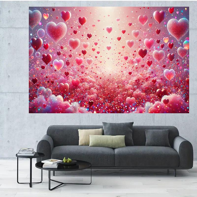 2D flat 1 vibrant heart-shaped theme polyester photography background - Valentine's Day birthday and anniversary