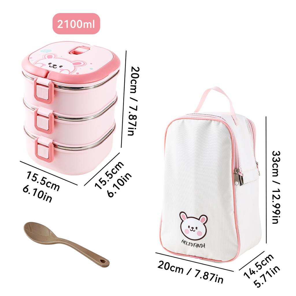 Многослойный ланч-бокс из нержавеющей стали 304 с ложкой, милый портативный, большой вместимости, герметичный бенто-бокс для взрослых студентов