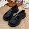 Туфли-лодочки на платформе с круглым носком, женские новые черные, в стиле колледжа, маленькие кожаные туфли, универсальные британские туфли для формы jk