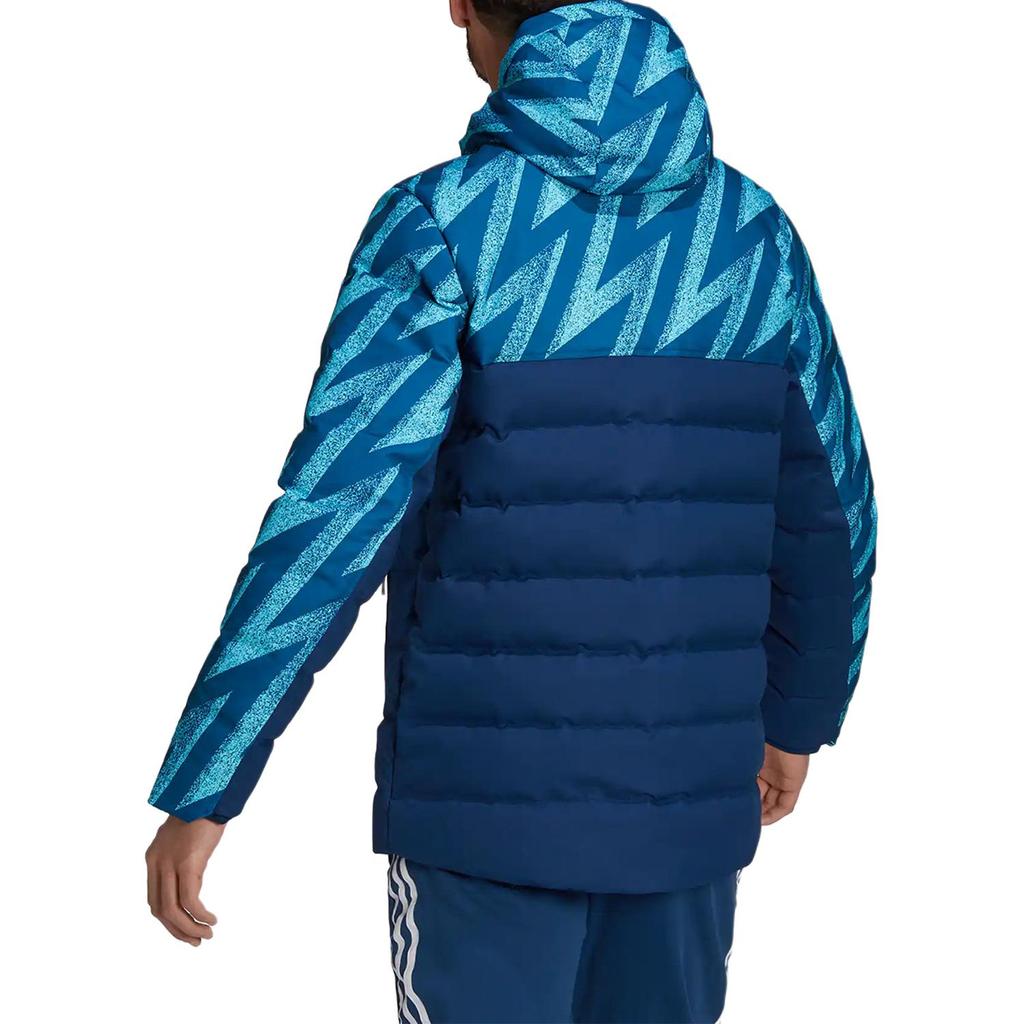 adidas Пуховик с капюшоном и длинными рукавами с геометрическим узором и принтом, мужская верхняя одежда, синий GR4230