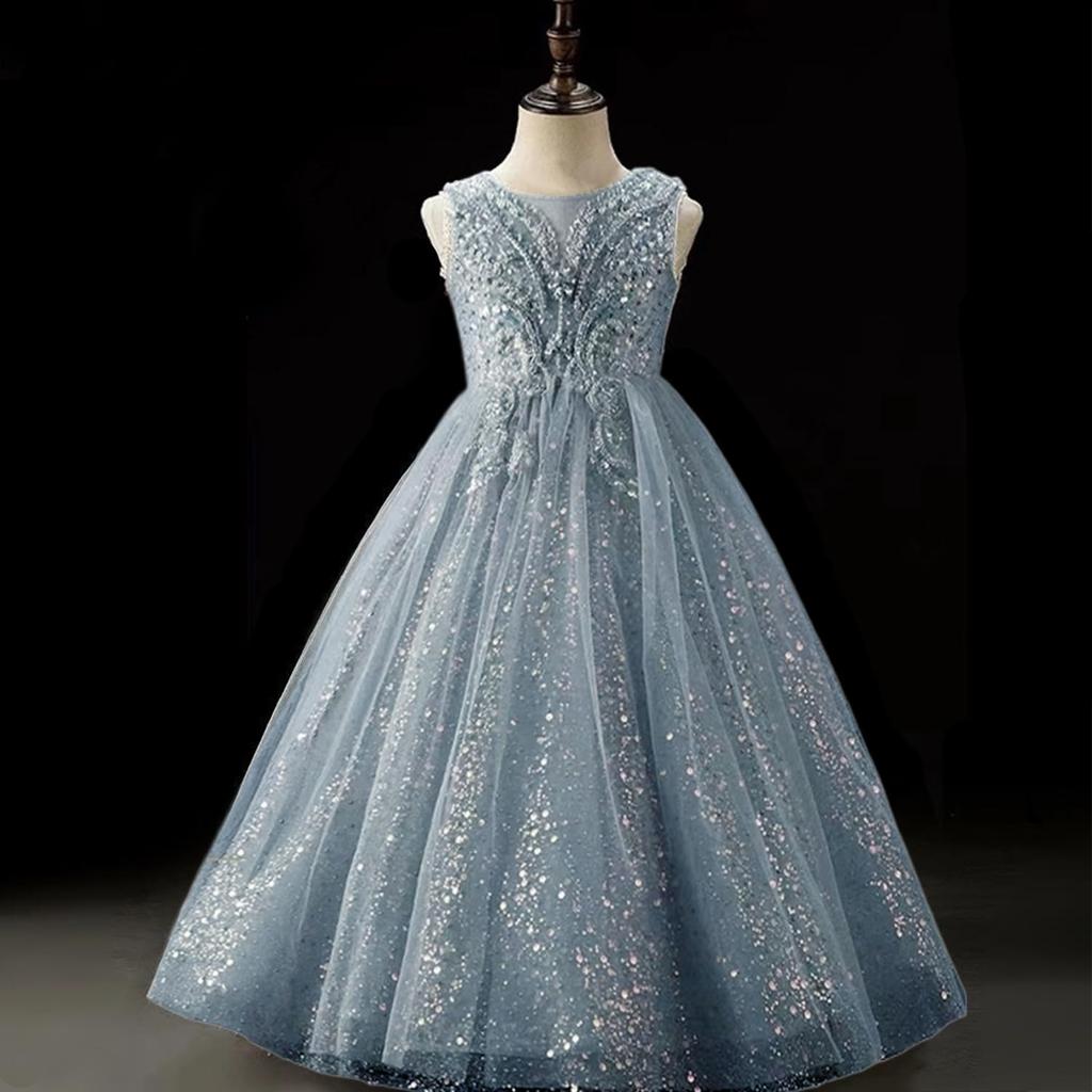 HOLRAFAN Формальное платье без рукавов с блестящей вышивкой в виде бабочек и цветов Идеально для принцессы для сцены и элегантных мероприятий Размеры Детский дизайн, Для девочек