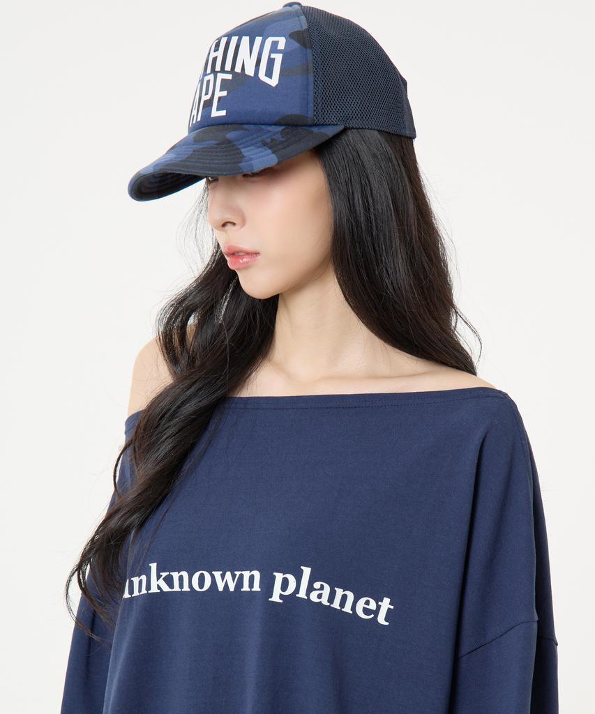 UNKNOWN PLANET Футболка с длинным рукавом и открытыми плечами с логотипом, темно-синяя