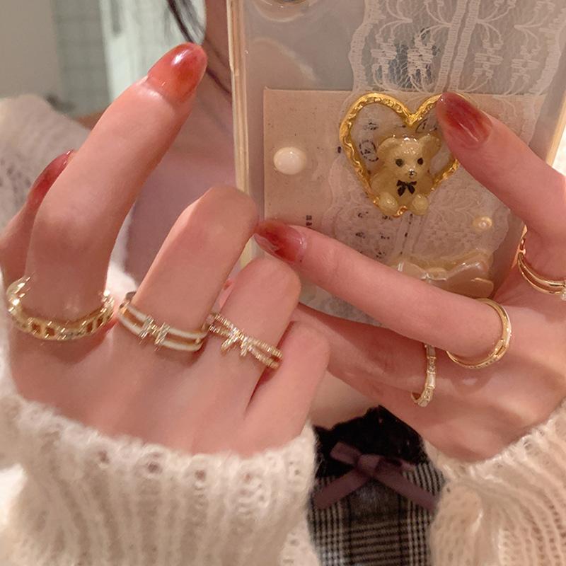 Light Luxury Double Row Pearl Zircon Open Ring Collection Women'S Niche Unique Fashion Temperament Versatile Ring Ring