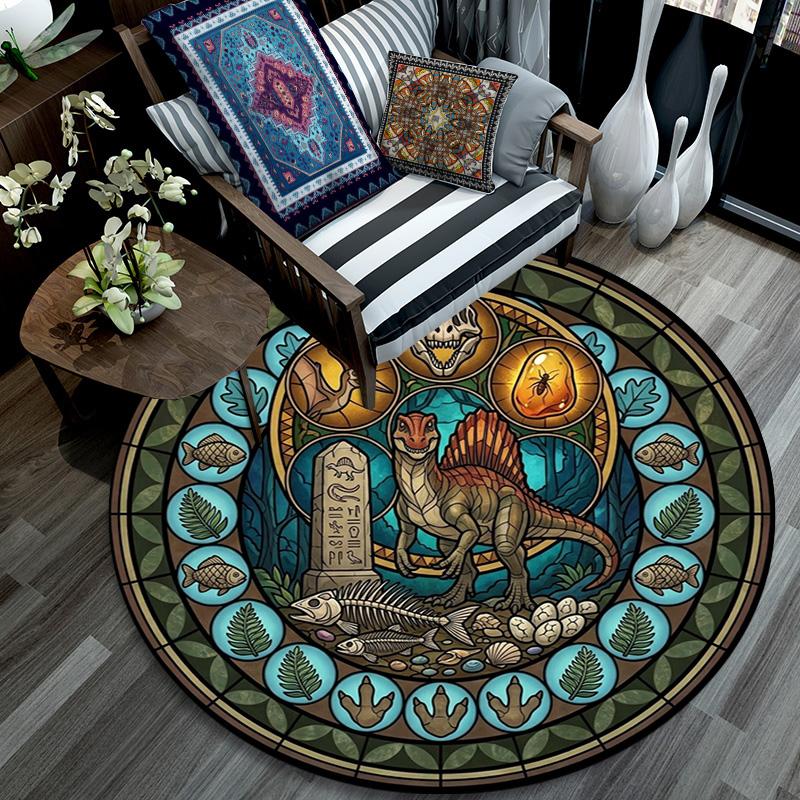 Prehistoric Glass Round Area Rug Under Office Chairs Bedroom Living Room Home Decor