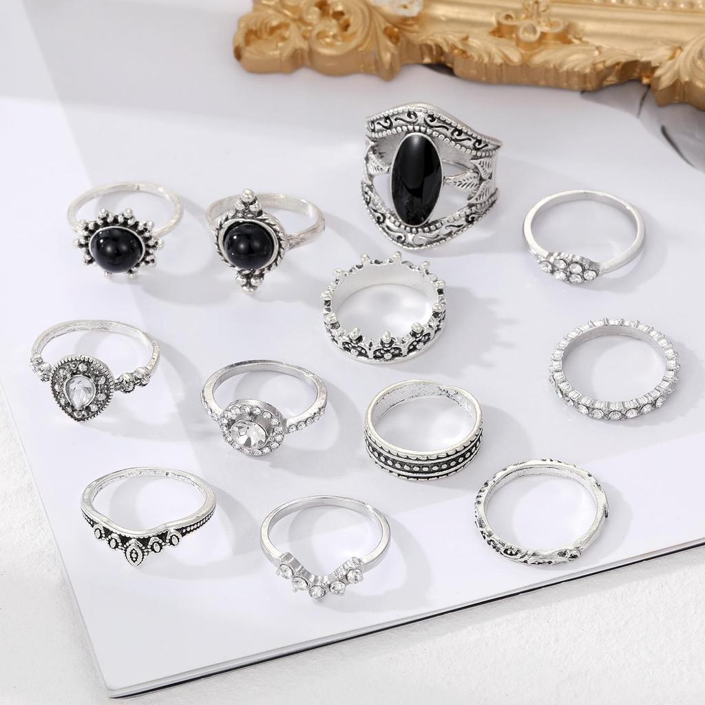 12 шт./компл. женское кольцо с кристаллами и бриллиантами, богемный панк-женский комплект колец, ювелирное кольцо