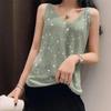 Women's Ice Silk Diamond Camisole Women's Loose Short Sleeveless Wild V-neck Bottoming Shirt Tank Summer Camis & Tank Tops