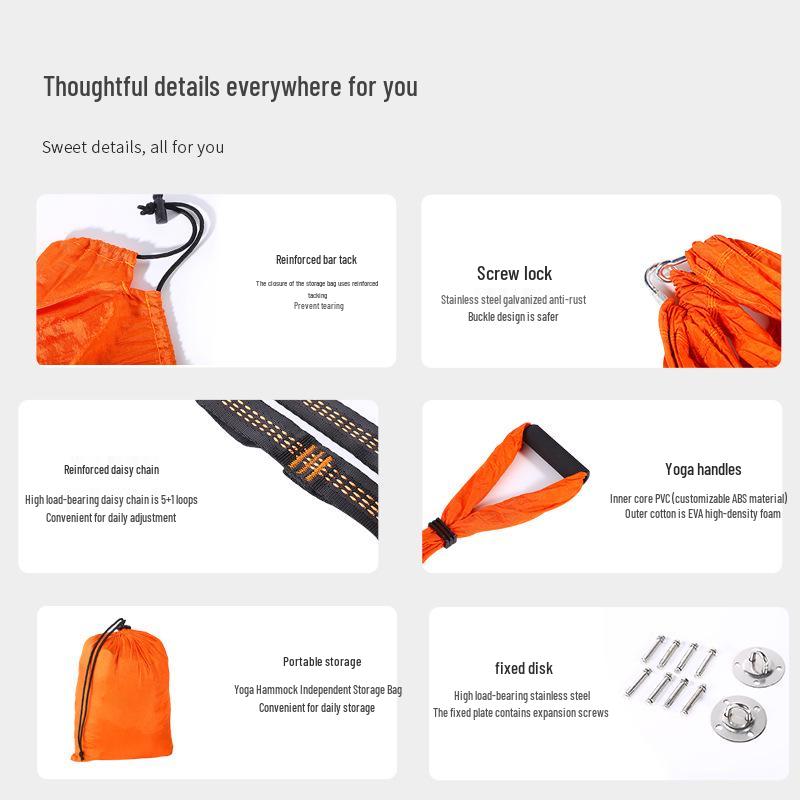 Purple Aerial Yoga Hammock Set with 6 Handles - Indoor Anti-Gravity Elastic Swing