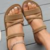 Rimocy Summer Flat Heel Sandals for Women Casual Plus Size 42 Beach Slippers Woman Pu Leather Strap Slip-On Gladiator Sandals