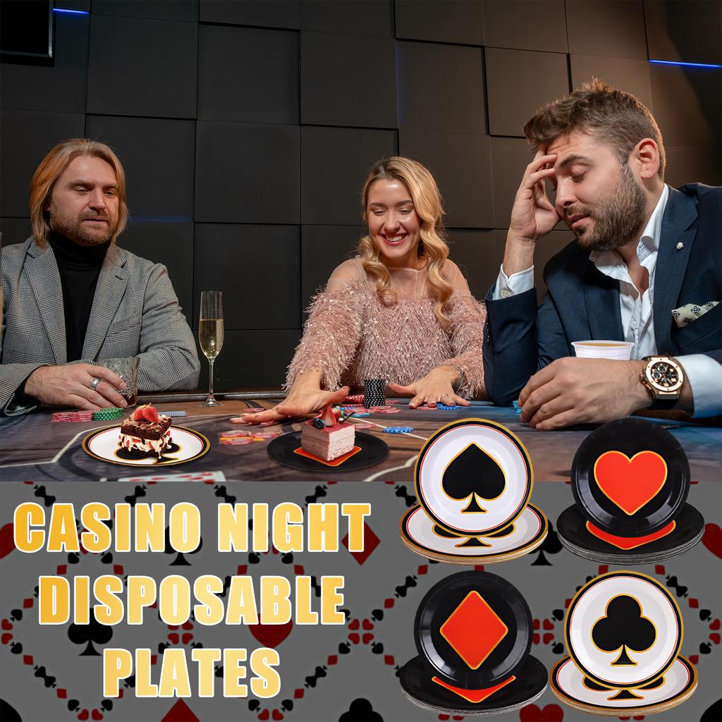 100Pcs Casino Party Disposable Paper Plates Las Vegas Theme Party Decorations Casino Night Party Plates Poker Dessert Plates For
