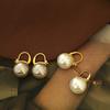 Серьги с медным покрытием из настоящего золота в стиле ретро в стиле Гонконга с жемчугом, элегантные женские серьги, простые модные серьги