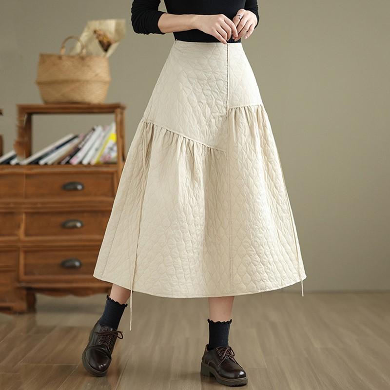 Хлопковая подкладка большого размера Высокая талия винтажная весна осень зима повседневная свободная длинная женская юбка женская юбка