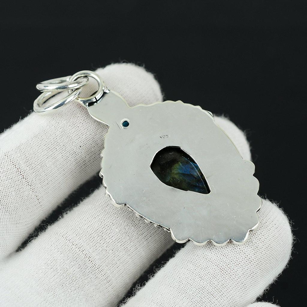 Labradorite, Blue Topaz Gemstone Silver Pendant, 925 Sterling Silver Jewelry Pendant, Natural Labradorite Pendant For Women Pendant For Gift