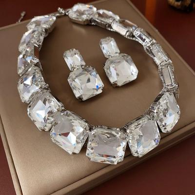 Многофункциональный квадратный кристальный ювелирный набор в корейском стиле, сверкающее ожерелье, подарок