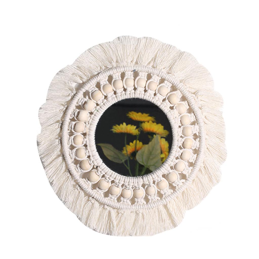 Bohemian Wall Hangings Mirrored with Macrames Woven Fringed Tassels Leaf Pendants Handmade Decorative Makeup Mirrored