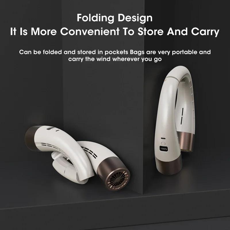 USB Rechargeable Portable Neck Fan 5-Speed Mini Air Cooler with Digital Display Foldable Hands Free Design