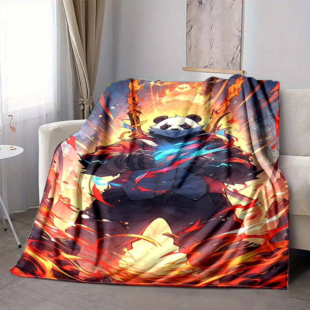 1pc Panda Warrior Blanket Lightweight Flannel Blanket Throw Blanket For Sofa, Bed, Travel, Camping, Livingroom, Couch, Chair, And Bed yy2509026135