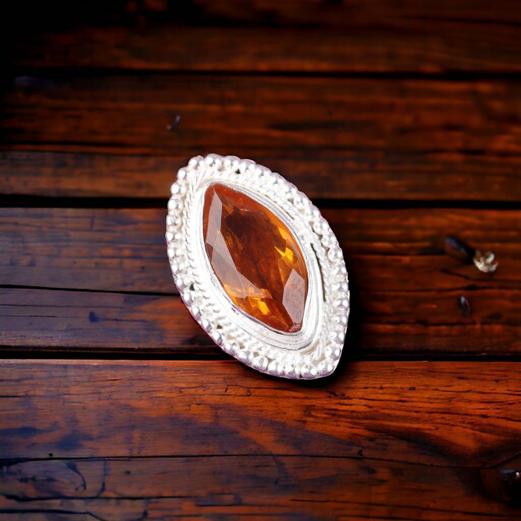 Natural Citrine Gemstone 925 Sterling Silver Trendy Jewelry Boho Ring For Gift RR-26-6