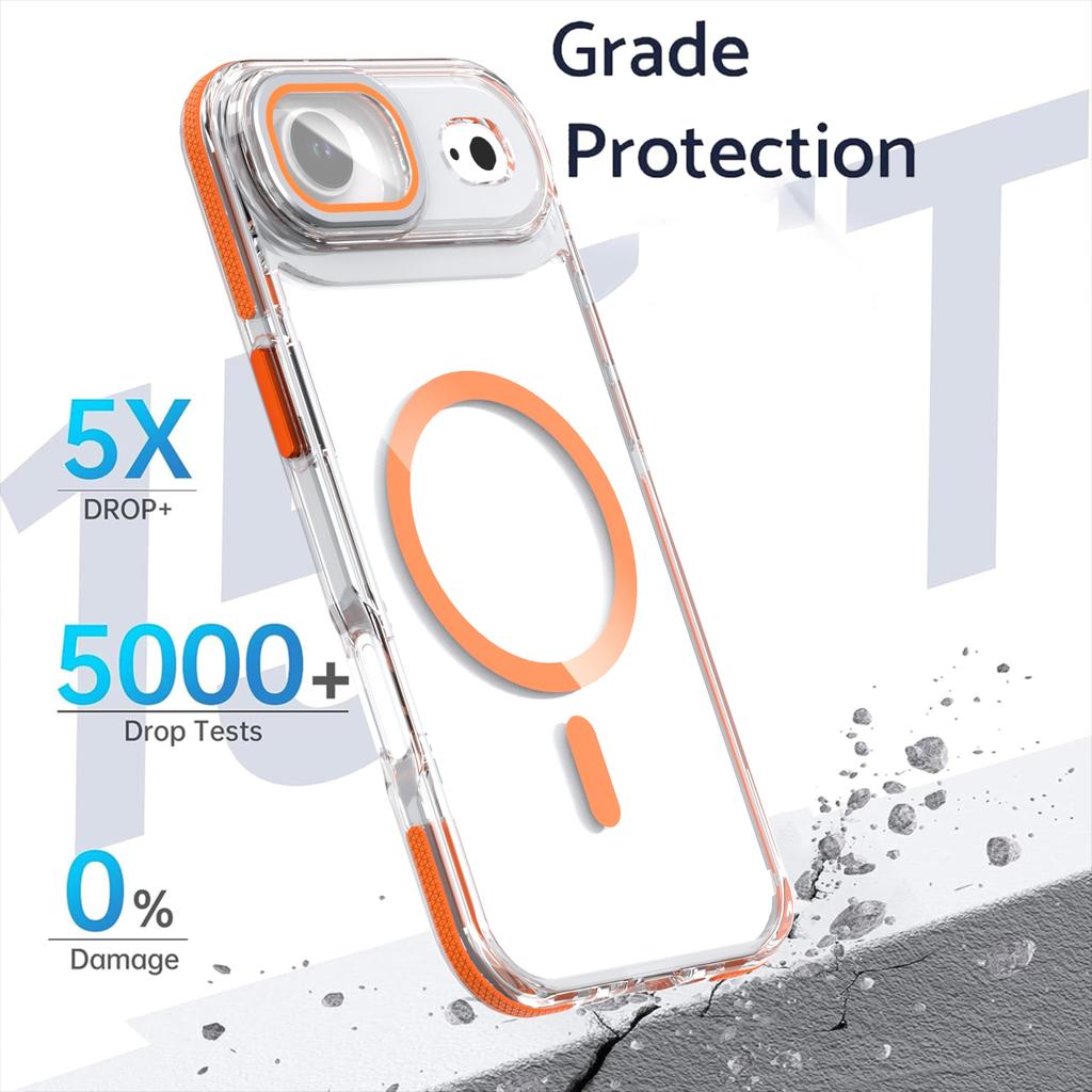 For iPhone Air Magnetic Case TPU Acrylic Clear Phone Back Cover with Lens Protector Kickstand