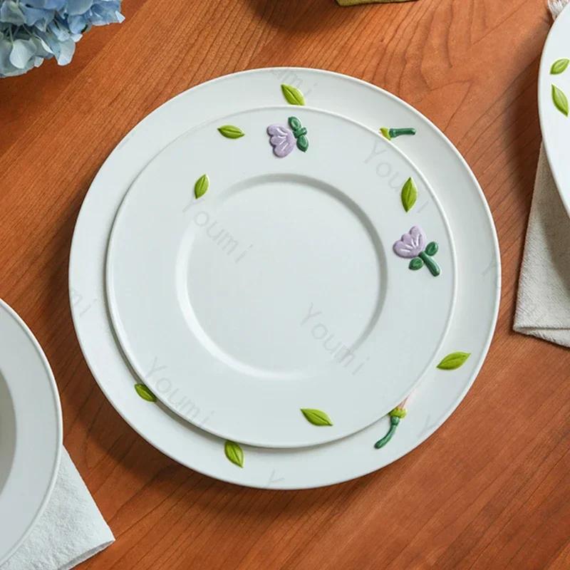 Креативный рельефный цветок Керамическая тарелка Легкая роскошная ресторанная вкусная салатница фруктовая тарелка Изысканные домашние блюда Обеденные тарелки