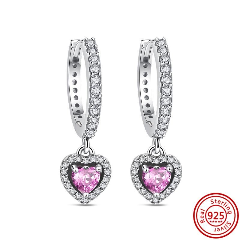 925 стерлингового серебра Шарм Двойной обруч Вечные Серьги Сердце Женская мода Подвеска Сверкающий Паве Серьги-гвоздики Подарки