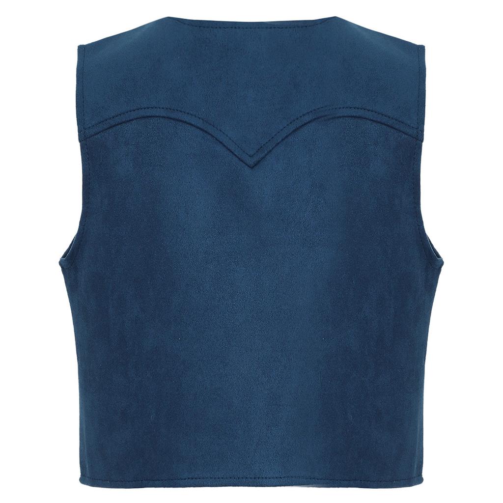 Boys Western Cowboy Vest Pointed Hem Fringe Decor Open Front Design Cosplay Halloween Costume