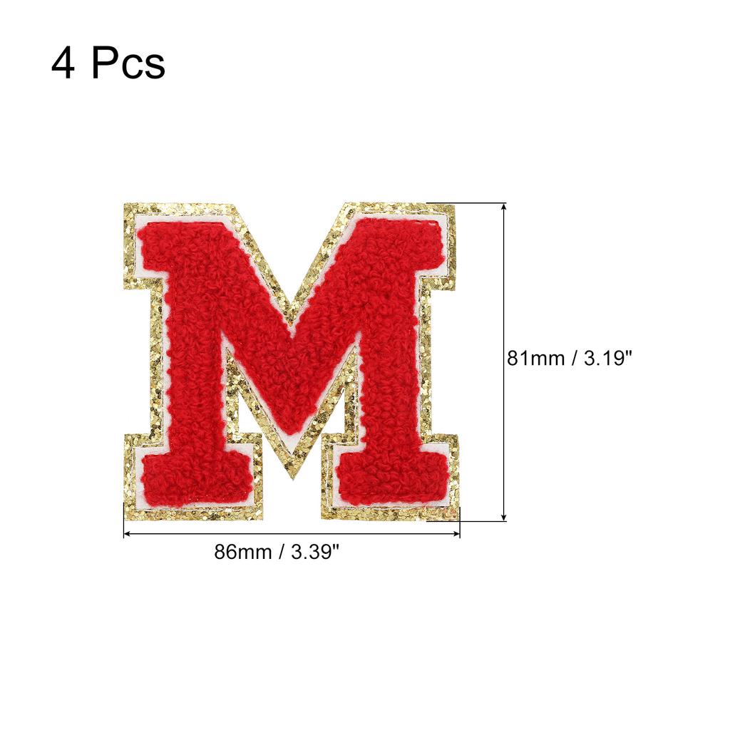 4pcs Embroidered Letter Patches Chenille Letter Patches Iron on Letter Patches Embroidery Patch Iron for Clothing Shoes Hats Red