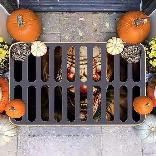 Коврик для пола Visual Vertigo, нескользящий, с изображением клоуна на Хэллоуин, простой в уходе, коврик для двери, коврик для ног, крышка люка, страшная гримаса