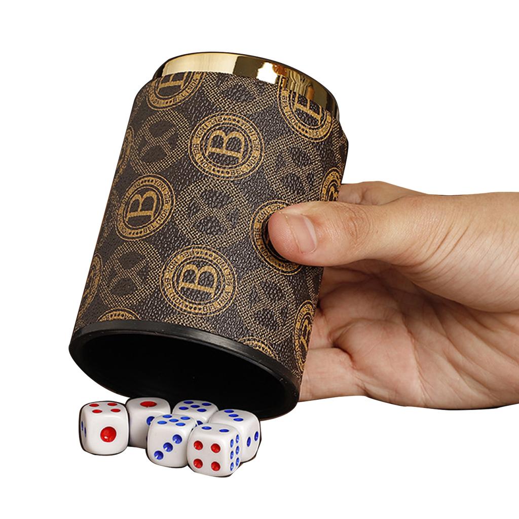 Контейнер для встряхивания кубиков с набором из 6 кубиков для настольной игры, чашка для кубиков из искусственной кожи, прочная, удобная для рук