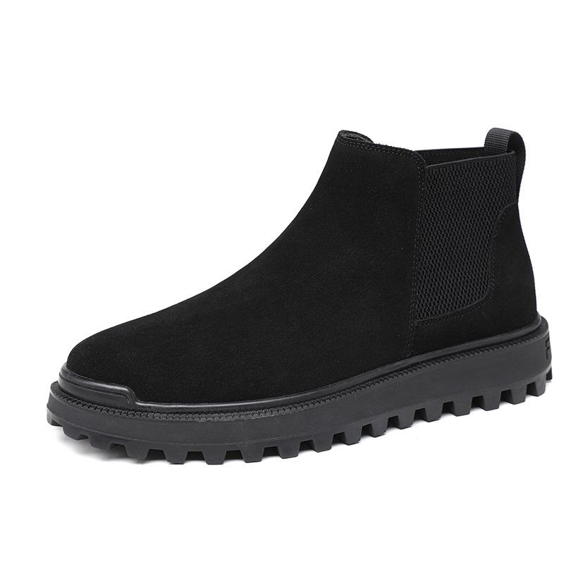 Модные мужские ботинки осень-зима в английском стиле, черные повседневные туфли, ковбойские ботинки челси на платформе, классные ботинки из коровьей замши, кожаные ботинки по щиколотку, hombre