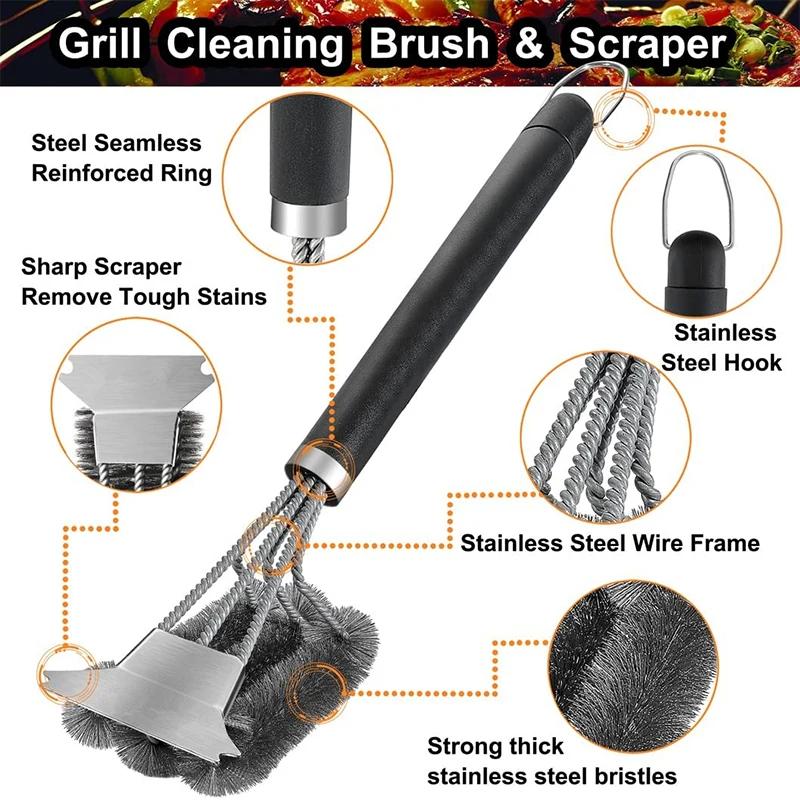 Safe Grill Brush and Scraper with Deluxe Handle Grill Cleaner Brush Stainless Steel Bristle Grill Brush Accessories