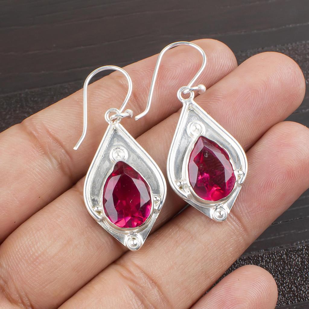 Серьга из розового турмалина, 925 проба, цельное стерлинговое серебро, серьга с драгоценным камнем ручной работы, на День памяти