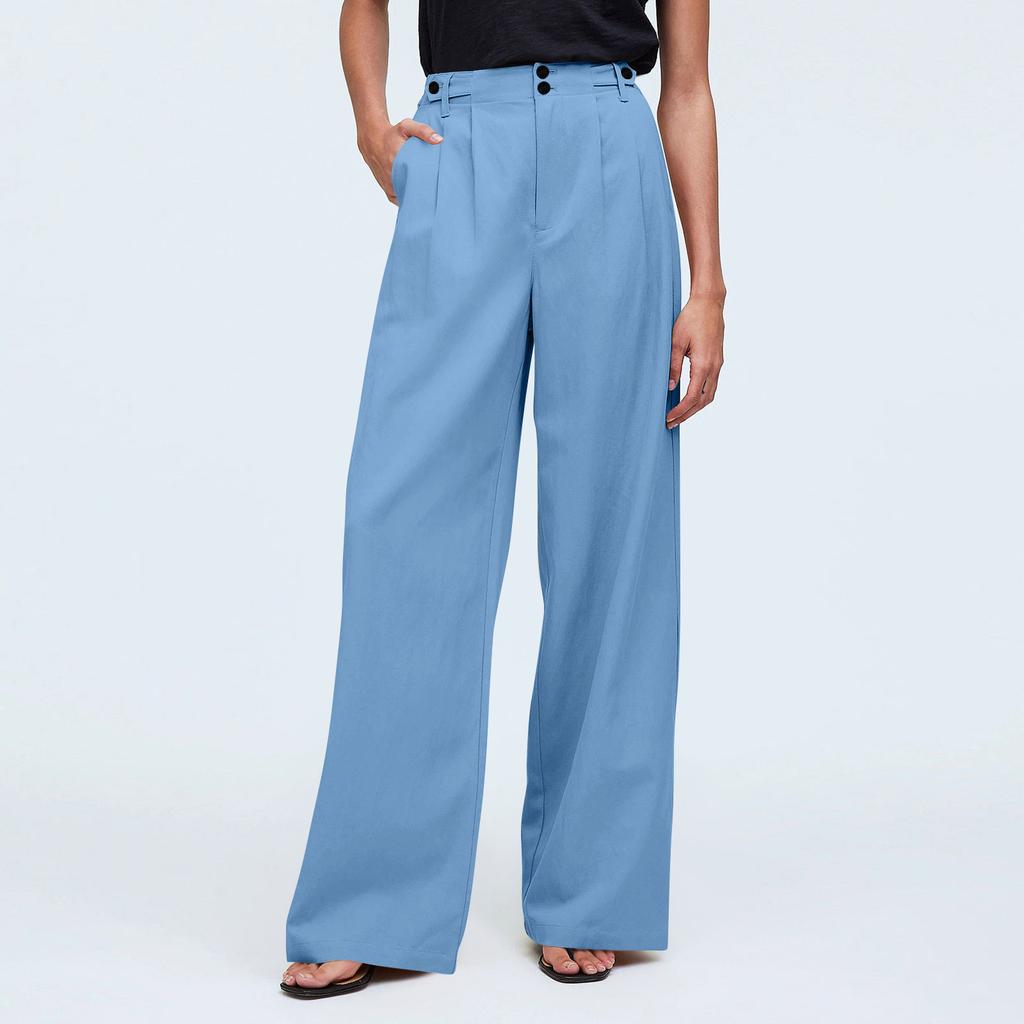 Женские повседневные однотонные широкие брюки с высокой талией, повседневные плиссированные брюки с карманами