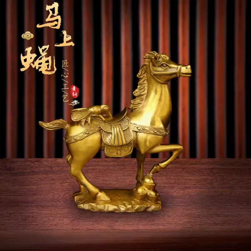China Chinese Folk Fengshui Brass Horse On Wealth Fly Statue Sculpture Statues for Decoration Collection Ornaments